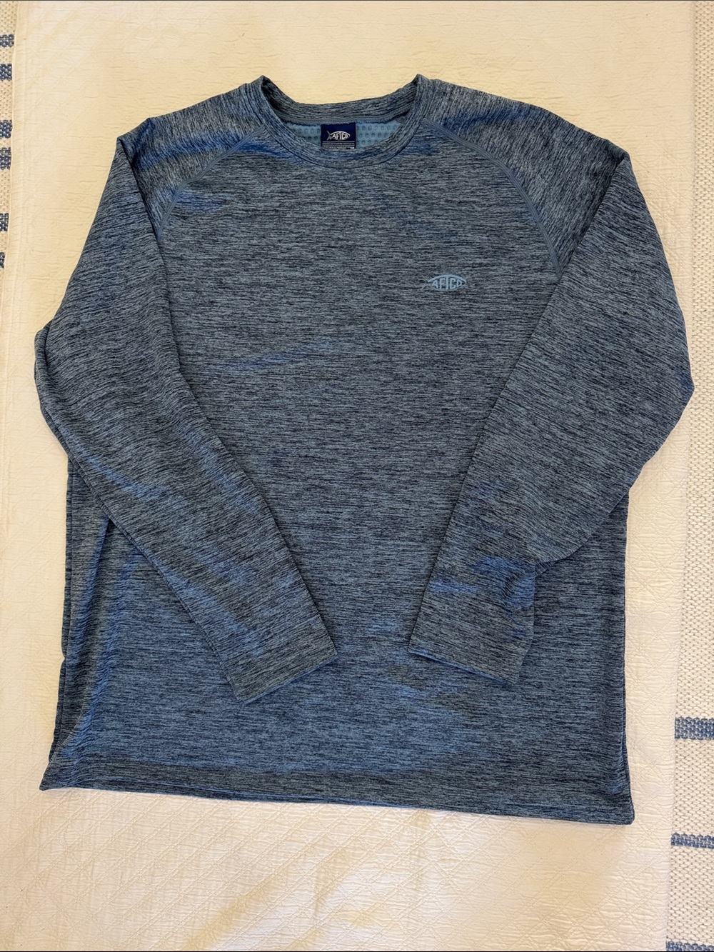 AFTCO Men's Heathered blue Long-Sleeve crew neck pullover Sz XL